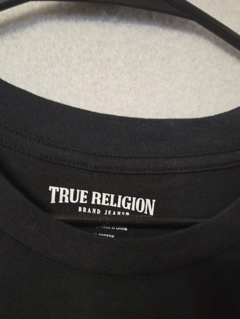 True Religion Black Short-Sleeve Graphic Logo Tee with Red Accent